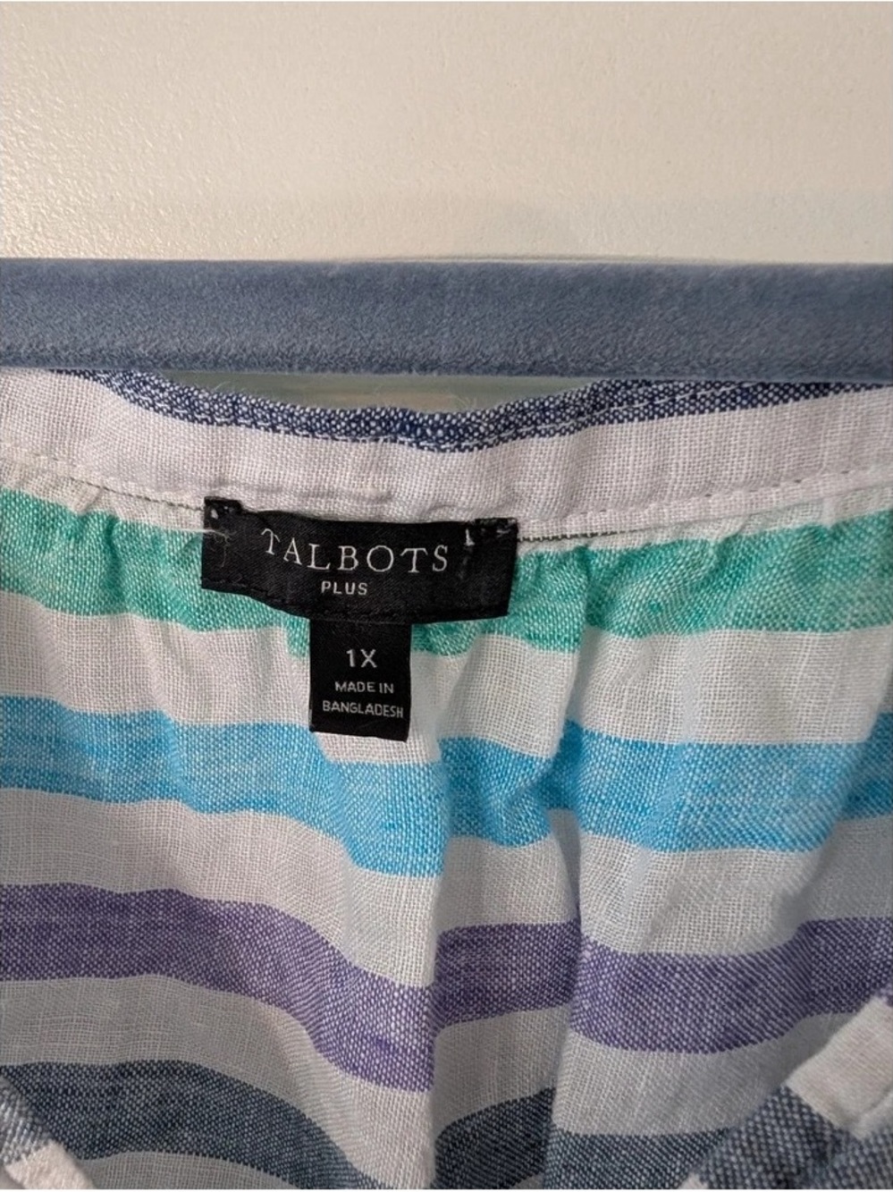 Talbots Striped V-Neck Short Sleeve Top in Mint, Lavender & Gray - Picture 3 of 6